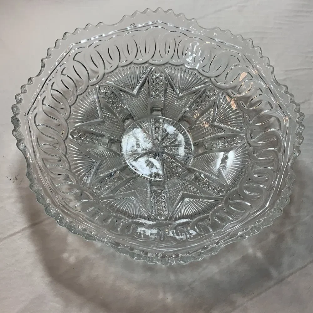 American Brilliant Period Vintage Scalloped Edge Cut Glass Crystal Serving Dish